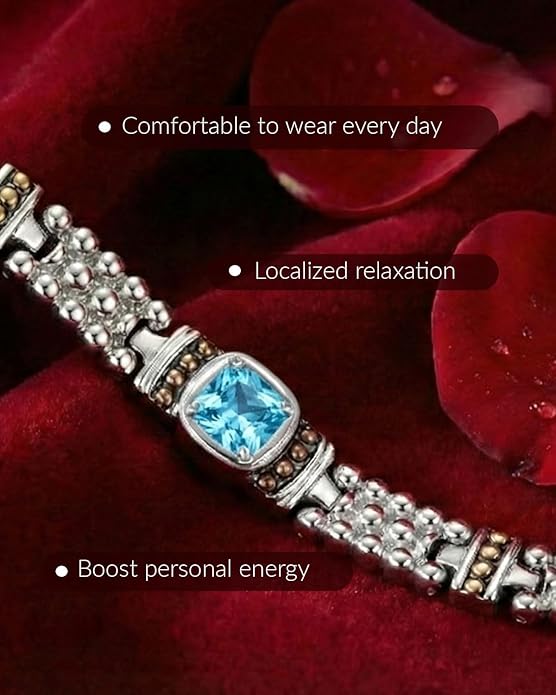 RainSo Women's Bracelet Enique Blue Gemstone Design Magnetic Bracelets for Women Wristband with 3 Smarter Buckle Adjustable with Gift Box