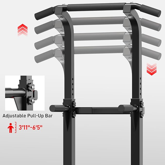 Outdoor Basic Power Tower, Pull Up Bar and Dip Station for Home Gym, 1400LBS Weight Capacity, Adjustable Height, Heavy Duty Steel Frame for Calisthenics, Strength Training Fitness Equipment
