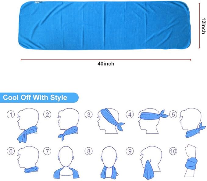 Sukeen 10 Pack Cooling Towels (40"x12"), Neck and Face, Microfiber Cool Towel, Soft Breathable Chilly Towel for Yoga, Golf, Gym, Camping, Running, Workout & More Activities