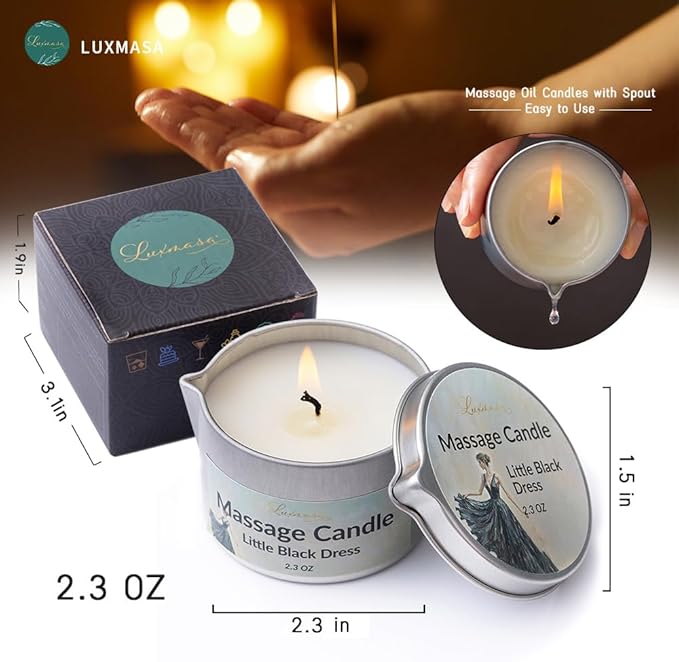 Massage Candle Warming Moisturizing Skin Oil, Natural Soybean Wax Low Temp 42 Degree Scented Candle for Date Night, Amazing Gift 2.3 OZ (Little Black Dress)