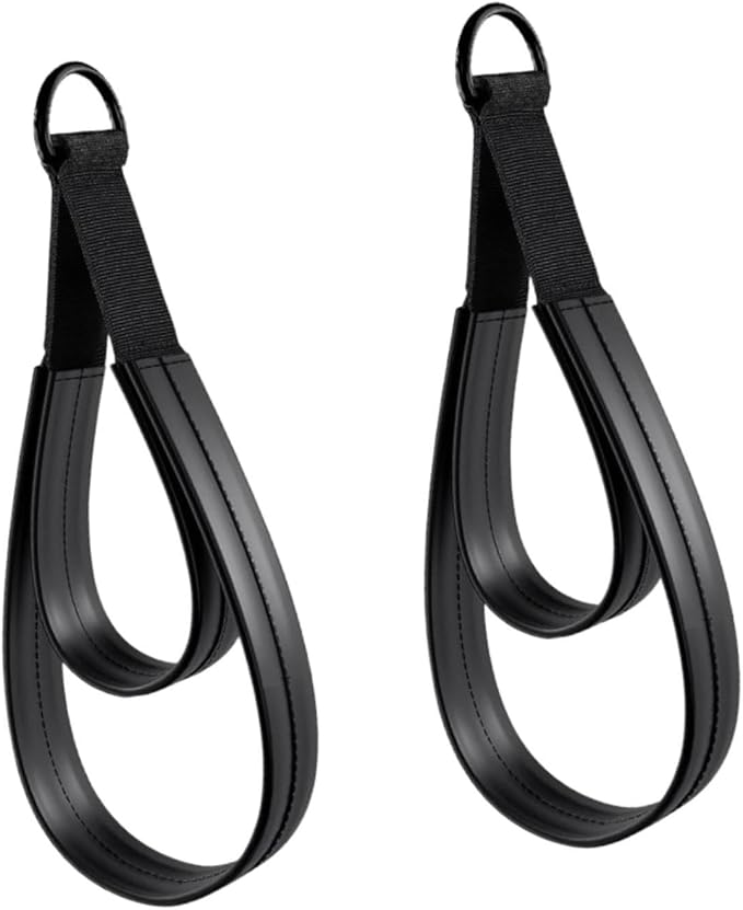 2Pcs Pilates Double Loop Straps for Reformer,Nonslip Comfortable Grip for Ankle Arms Improve Flexibility Strength Dexterity, Black Rings