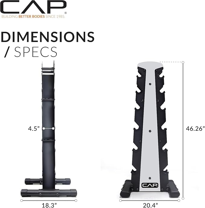 CAP Barbell Rubber Coated Dumbbell Weight Set with Vertical Rack | 100 lb, 150 lb, and 210 lb Options