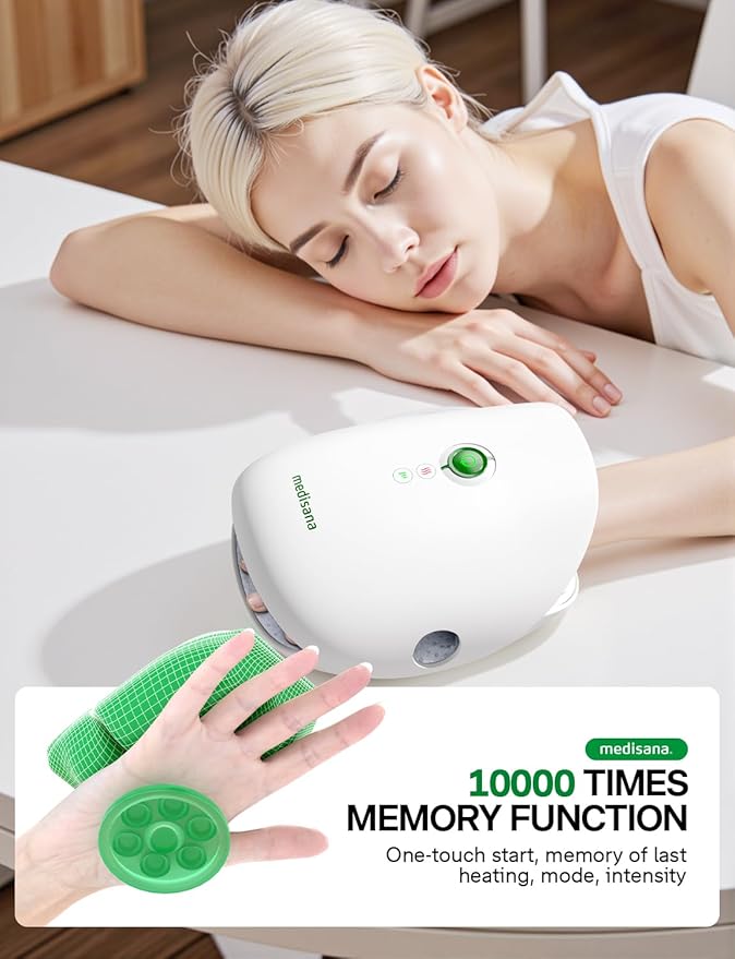 Medisana Hand Massager with Heat and Compression, Cordless Hand Massager for Arthritis and Carpal Tunnel Relief, Knuckle Stretching Massage, Birthday Christmas Gifts for Men Women Dad Mom-White