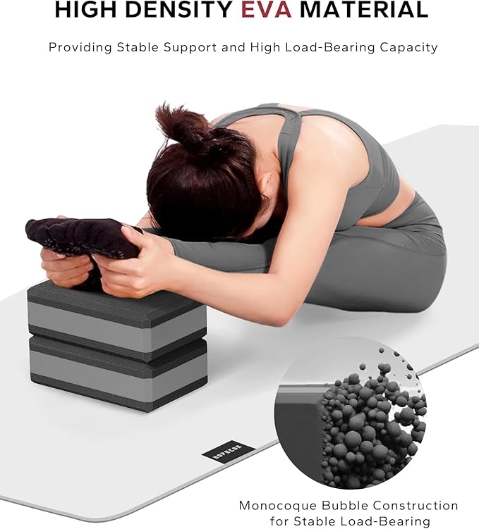 HAPBEAR Yoga Blocks 2 Pack - 9x6x3in High-Density EVA Foam with Non-Slip Textured Surface, Supportive for Deep Stretching & Lightweight - Ideal for Yoga, Pilates, Stretching Exercises