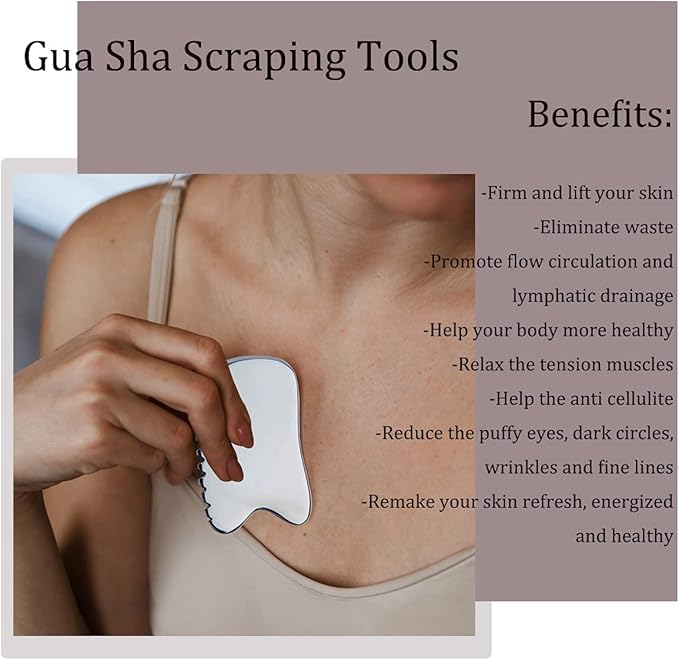 wuyaoyao Stainless Steel Gua Sha Facial Tool 4-Edge Gua Sha Scraping Massage Tool Gua Sha Tools for Anti Cellulite, Face Lifting, Lymphatic Drainage, Soft Tissue(F)