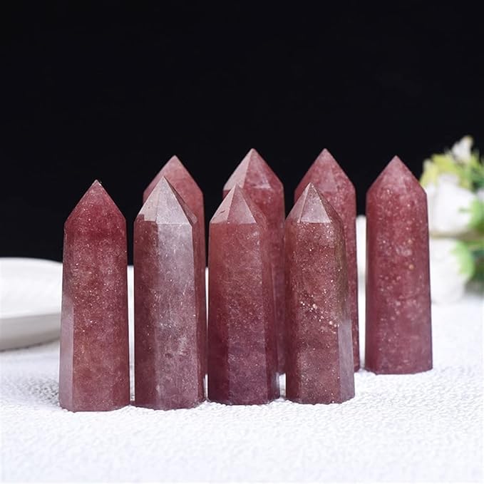 Meditation Home 2PC Natural Strawberry Crystal Column six Prismatic Column Single Crystal six Prism Home Meditation (Size : 4-5cm)