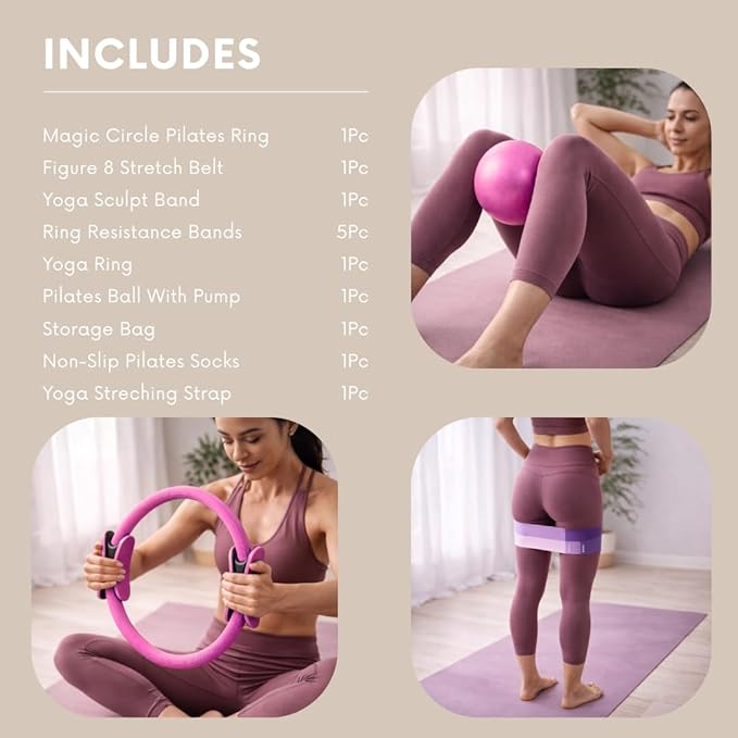 Pilates Kit for Home Workouts, Pilates Equipment Ring and Ball Set with Resistance Bands, Pilates Essentials Kit for Women, Home Pilates Workout Kit, Pilates Starter Kit for Women at Gym Studio Travel