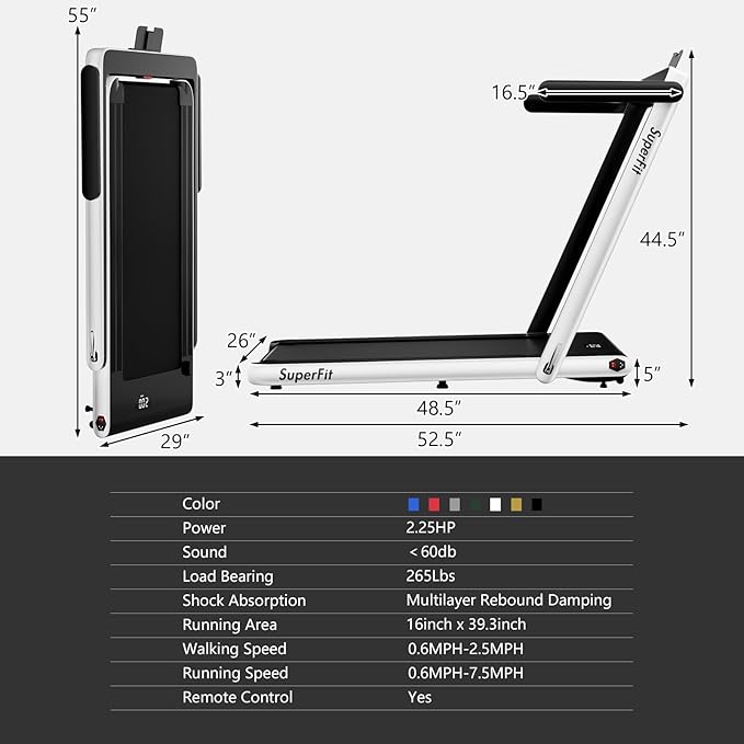 Goplus 2 in 1 Folding Treadmill, 2.25HP Superfit Under Desk Electric Treadmill, Installation-Free with Remote Control, APP Control and LED Display, Walking Jogging for Home Office