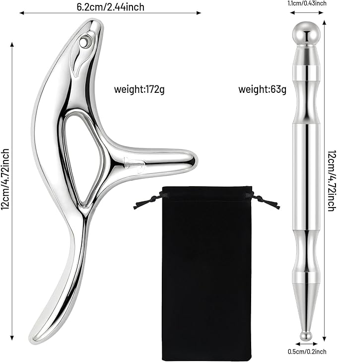 2 Pcs Trigger Massage Tool Acupuncture Pen Gua Sha Massage Scraping Tool Manual Reflexology Body Point Deep Tissue Muscle Scraper Massager for Head Neck Hand Waist Calf Foot(Silver,Large)