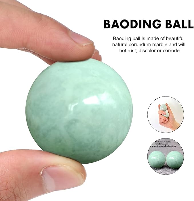 Traditional Chinese Baoding Balls, Marble Health Exercise Stress Relief Balls, Green, 2-Piece Set (Green, Medium-1.57")