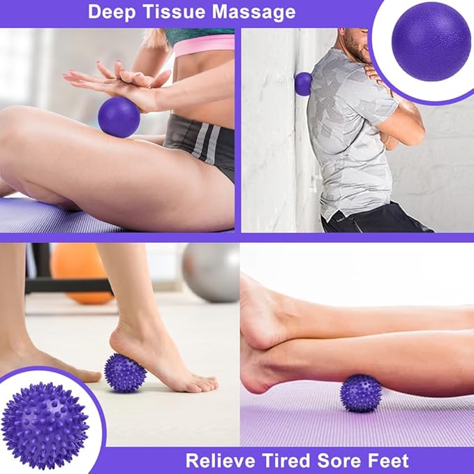 URAQT Spiky Massage Ball Set, 2 Pack Physical Therapy Massage Balls, Hard Lacrosse Ball & Spiky Massage Ball for Myofascial Release and Trigger Point Deep Tissue Massage (Purple)