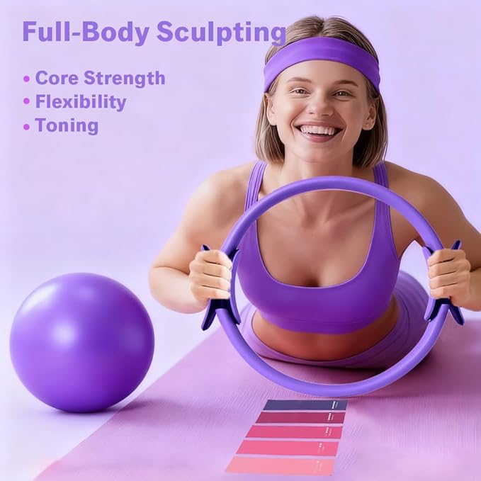Pilates Equipment Set for Home Workouts –15in1 Home Pilates Kit with Ring and Ball Set, Resistance Bands, Pilates Yoga Accessories, Core Sliders & Ankle Weights, Pilates Essentials Kit