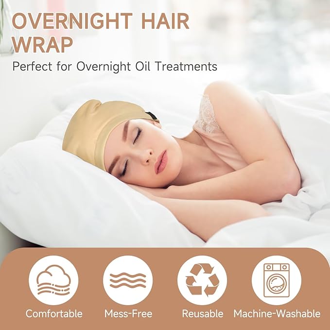 Castor Oil Pack Wrap Overnight Hair Wrap for Sleep Reusable Hair Cap Cover for Treatment of Thinning, Balding, Dry, and Damaged Hair (Oil Not Included)