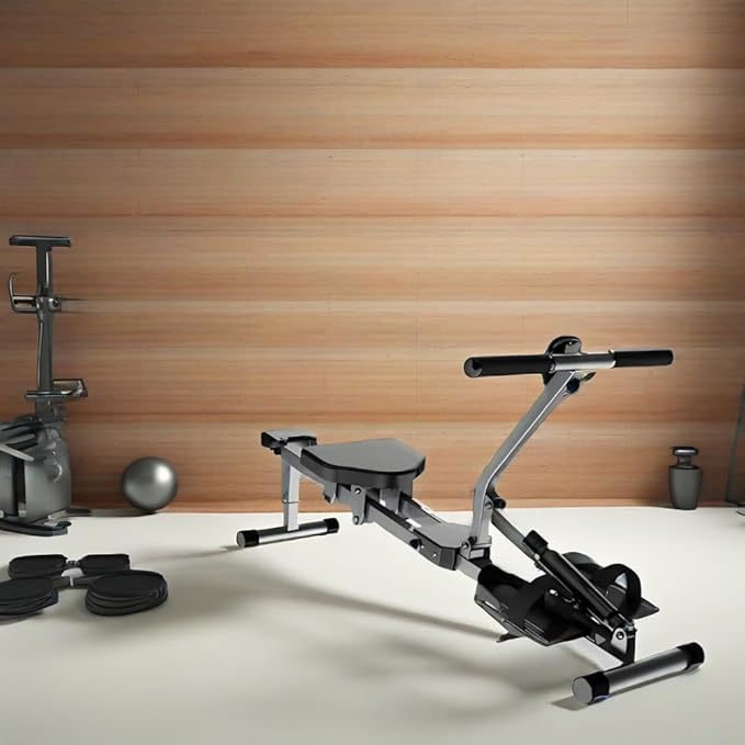 Rowing Machines for Home Foldable,Indoor Fitness Hydraulic Rowing Machine,300LBS Weight Capacity with 12 Levels of Adjustable Resistance,LCD Display for Real-time Recording,Dual Tracks for Quieter