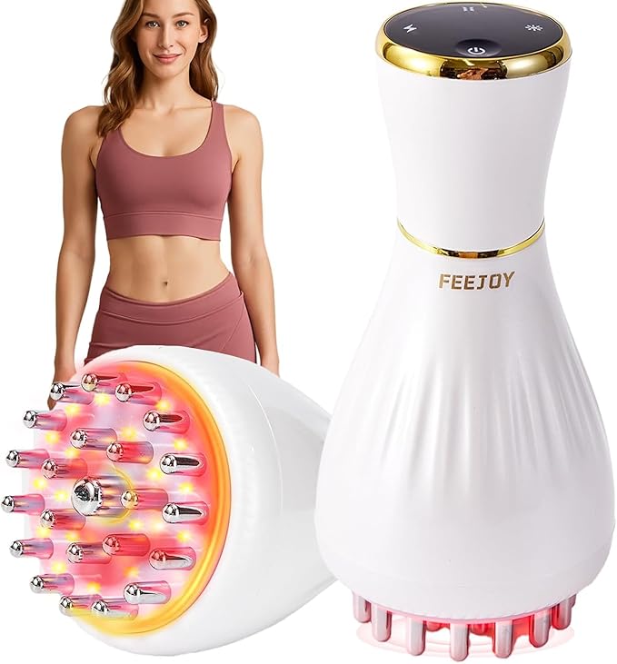 Lymphatic Drainage Massager, Body Sculpting Machine, Cellulite Massage Tool, Fascia Blaster, Helps Reduce Stretch Marks with Microcurrent, Light, Heat & Vibration, for Legs, Arms & Belly, White
