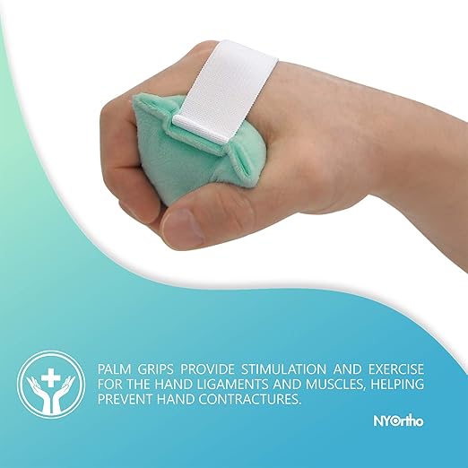 NYOrtho Hand Contracture Cushion 6" x 3" - 1-Pack Palm Grip for Stroke Recovery & Orthopedic Support - Latex-Free, Odor-Control, Sweat-Resistant, Machine Washable Palm Protector with Elastic Strap