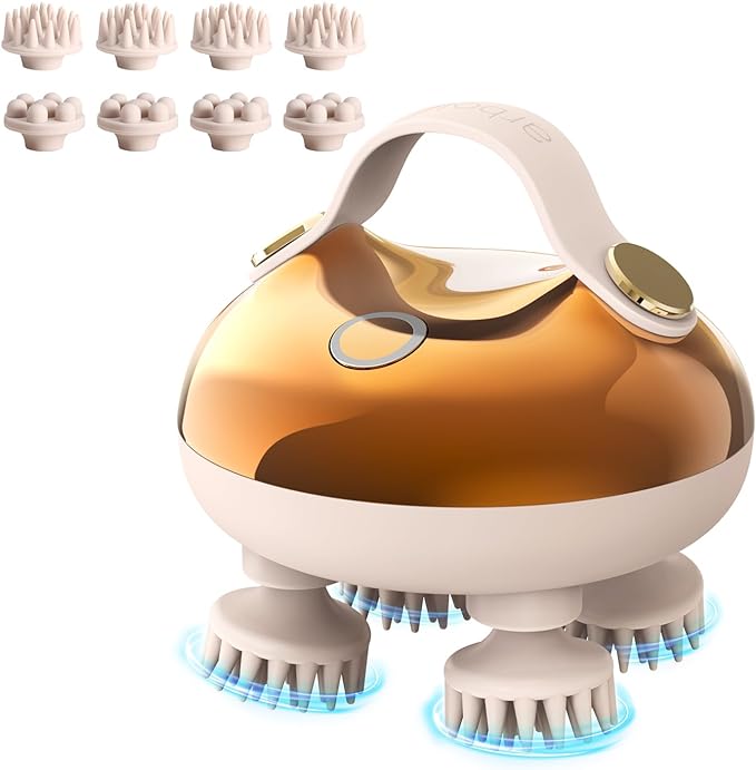 arboleaf Electric Scalp Massager Head Massager Scalp Stress Relax, 5 in 1 Kneading 128 Massage Nodes, Waterproof Hair Massage with 8 Removable Claws Cat Scratcher, Gift for Dad Mom