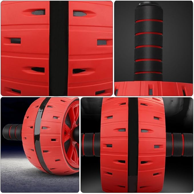 Toyvian Silent Ab Roller Wheel with Knee Pad, Fitness Abdominal Muscle Trainer Wheel for Indoor Core Strength Exercise, Red Abdominal Workout Roller for Men and Women