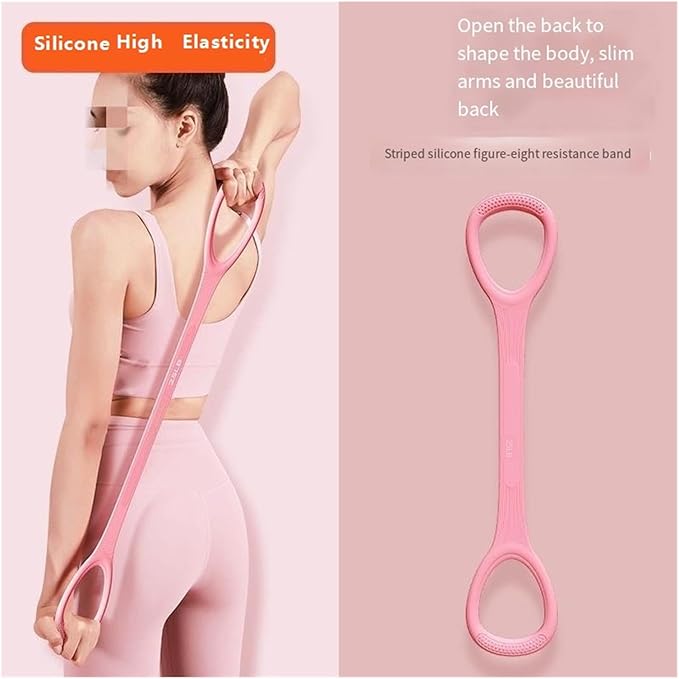Silicone Figure-8 & Straight Resistance Band for Women - 15-35 Lbs, Yoga Back Stretching Home Workout Band