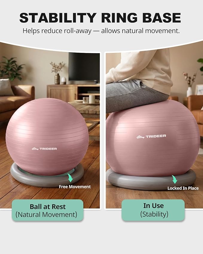 Trideer Exercise Ball for Office Desk, Yoga Ball Chair to Relieve Back Pain, Stability & Fitness Ball Seat with Base, Home Gym Core Workout, Abs, Stretching & Therapy