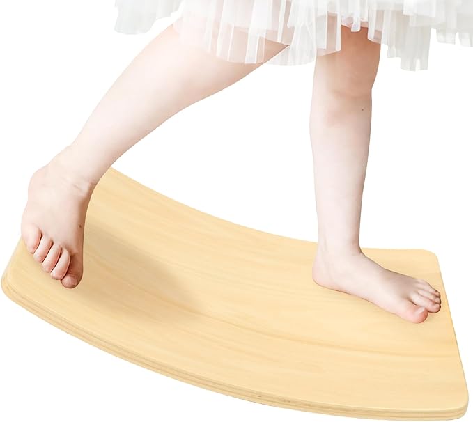 Gentle Monster Wobble Balance Board, Wooden Montessori Toy Rocker Board Natural Wood Kids Toddler Open Ended Learning Toy Yoga Curvy Board for Adult Office Classroom Christmas Gifts