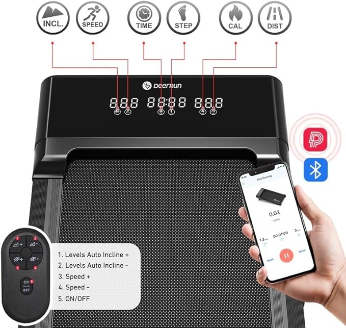 DeerRun Walking Pad Treadmill with Incline, 12% Auto Incline Under Desk Treadmill, 3.0 HP, 300 lb Capacity, Portable Treadmill for Home Office, Remote & App Control