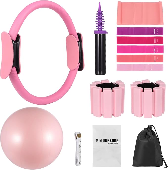 Yoga Full Body Training Pilates Kit for Women, Pilates Ring Set, Weights, Resistance Bands, Pilates Ball for Home Workout, Plus Tape Measure