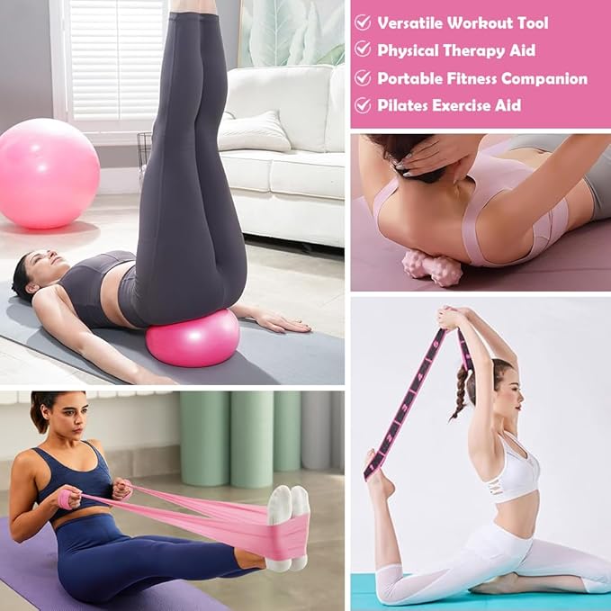 Pilates Ring Set with 14-Inch Magic Circle, Exercise Ball & 6 Resistance Bands - Complete Home Workout Equipment for Core Strength, Toning and Flexibility - Ideal Fitness Gift for Women and Men