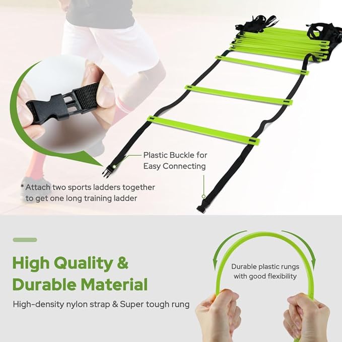 GHB Pro Agility Ladder 2 Pack Agility Training Ladder Speed 12 Rung 20ft with Carrying Bag (Orange and Green)