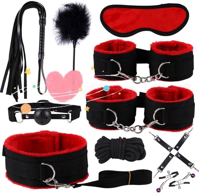 10 Piece Red Soft Nylon Indoor Exercise Set, Pilates Home Training Auxiliary Equipment, Couple Gift
