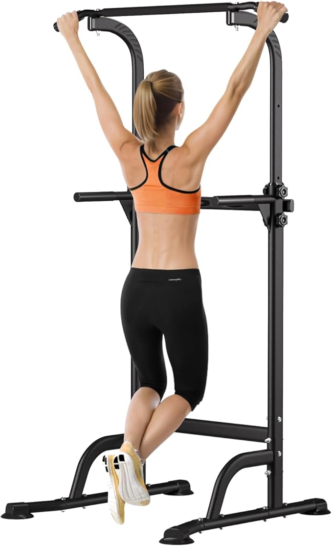 Pull Up Dip Station For Home Gym Strength Training Workout Dip Station Height Adjustable Free Standing Multi-Function Chin Up Bar Dip Stations 330LBS Weight Capacity Black