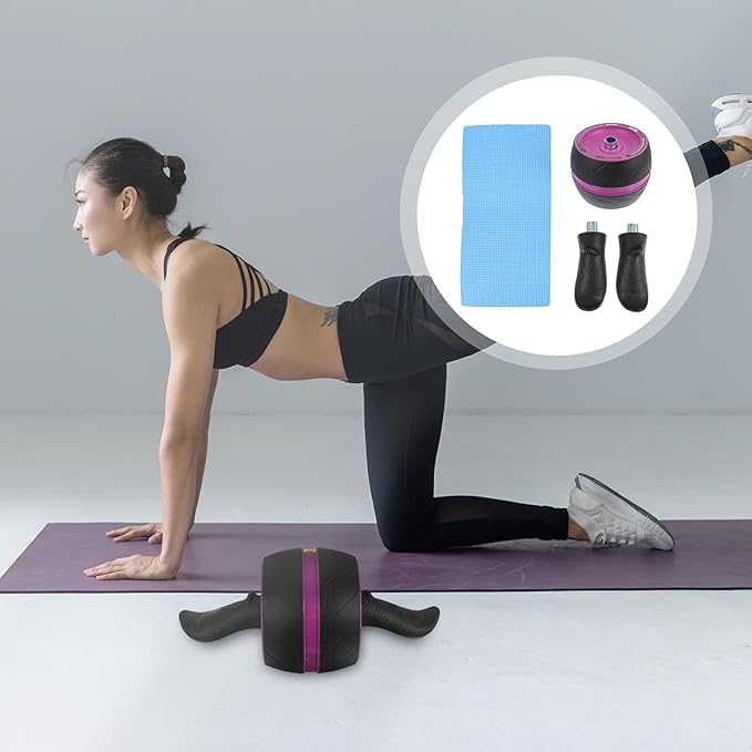 PRETYZOOM Automatic Rebound Ab Roller Wheel for Home Gym Core Strength Training Non-slip Abs Fitness Equipment for Men and Women Silent Exercise Roller for Abdominal and Back Workouts