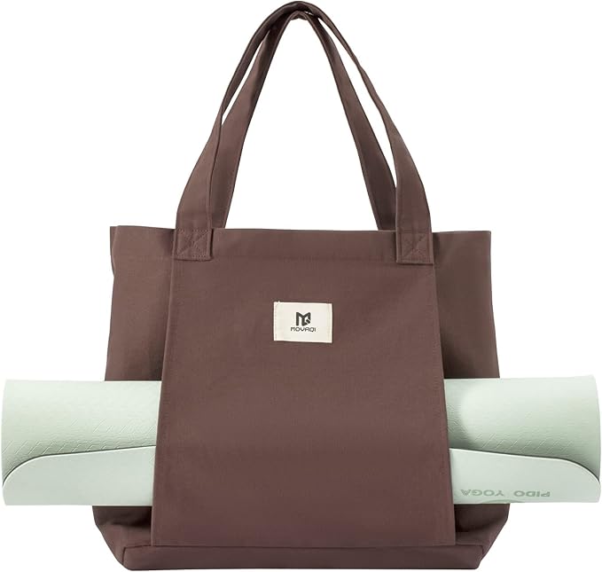 Moyaqi Canvas Tote Bag with Yoga Mat Carrier Pocket Carryall Shoulder Bag for Office, Workout, Pilates, Travel, Beach and Gym