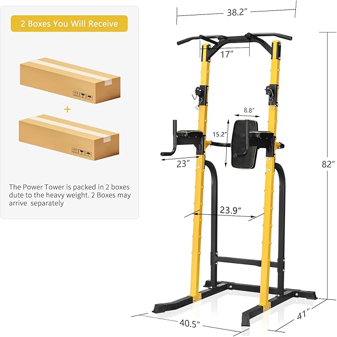 ZENOVA Pull Up Bar Station Power Tower, Adjustable Height Dip Bar for Home Gym Multi-Function Strength Training Workout Equipment