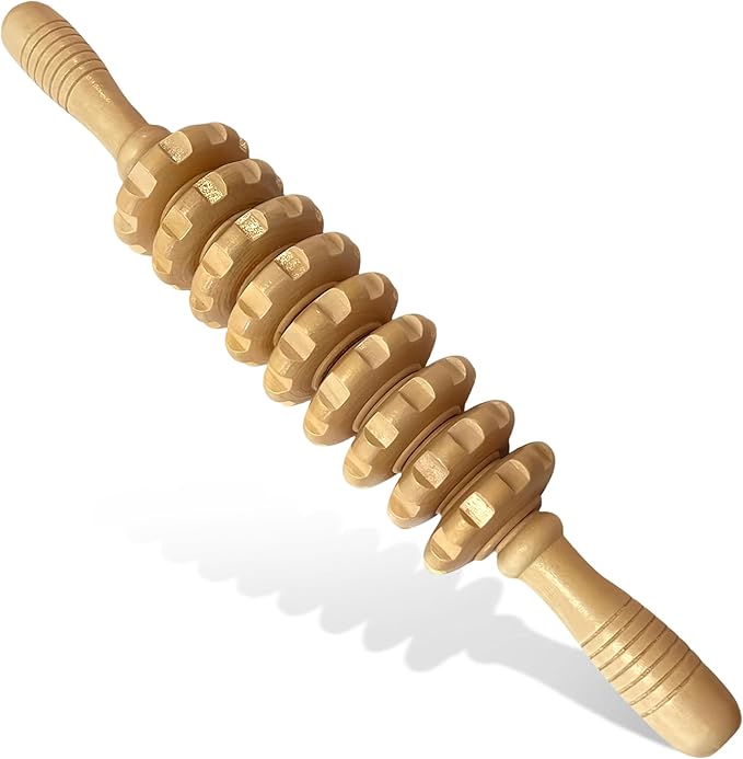 Wood Therapy Massage Roller Stick with Release Myofascial Trigger Points, Massager Tool for Cellulite Reduction, Muscle Tension and Lymphatic Drainage Physical Therapy Recover (Wood)