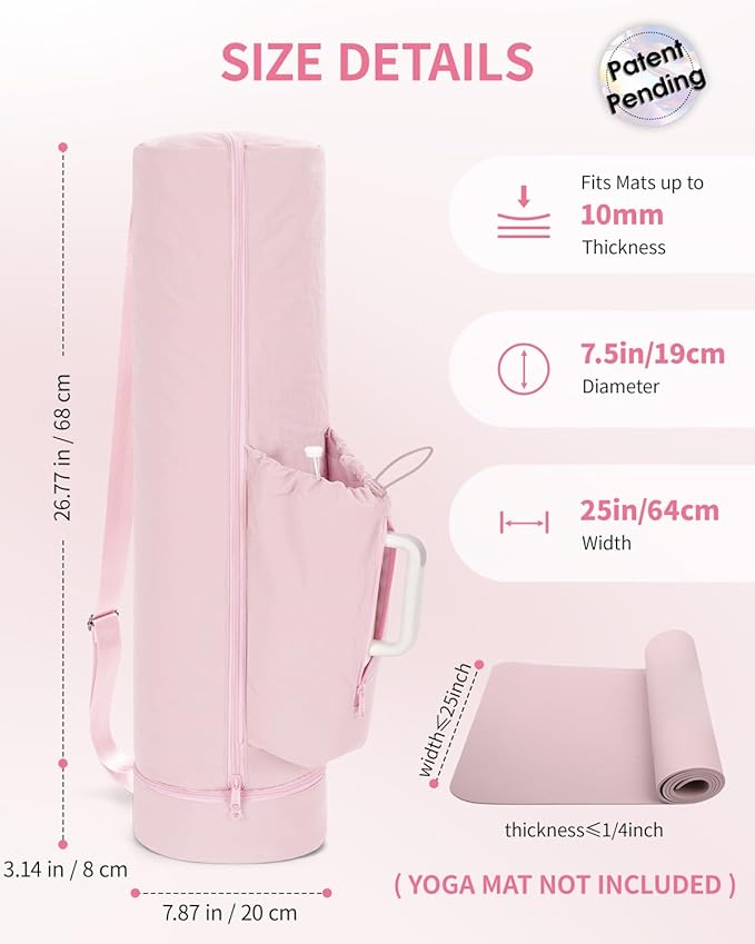 sportsnew Puffy Yoga Mat Bag Yoga Gym Bags for Women Men, Full-Zip Pilates Bag with Wet Pocket & Side Zip Drawstring Pocket Fits Tumblers with Handle, Yoga Mat Storage for Carrier Quick Access
