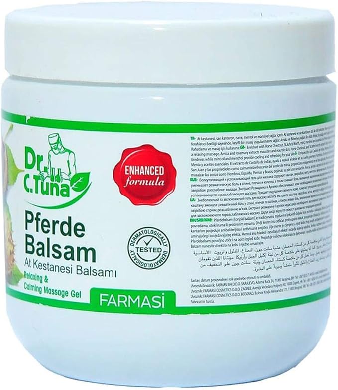 FARMASi Dr. C. Tuna Pferde Balsam Massage Gel, Horse Chestnut & Herbal Cooling Gel for Relaxing Full Body Massage, Refreshing Menthol Sensation, 16.9 fl oz