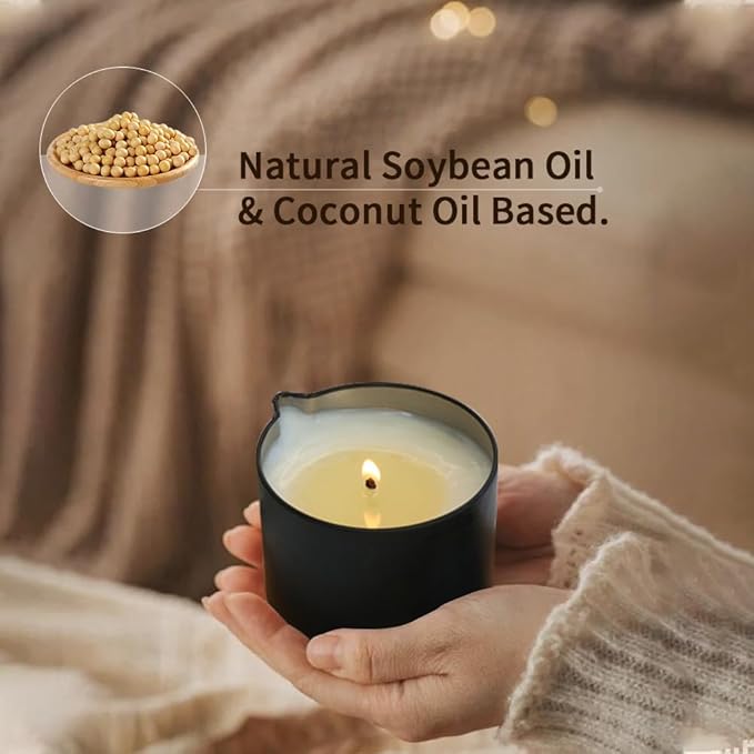 Scented Massage Oil Candle 3 Pack with Essential Oils, Warm Massage Body Oil, Aromatic Relaxing Soybean Low Temp Aromatherapy Candle 6.9OZ (Rose,Myrrh,Bergamot)