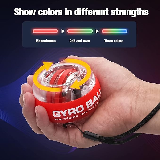 Auto-Start Wrist Power Gyro Ball with LED Lights, Wrist Strengthener and Forearm Exerciser for Stronger Arm Fingers and Muscle