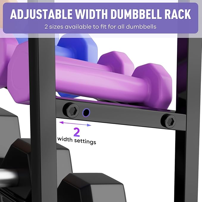 WUC Dumbbell Rack, Adjustable Weight Rack for Home Gym Storage, All-in-One Workout Storage Racks with Wheels and Hooks for Dumbbells, Kettlebells, Yoga Mats & Balls, Durable Powder Coated Steel, Black