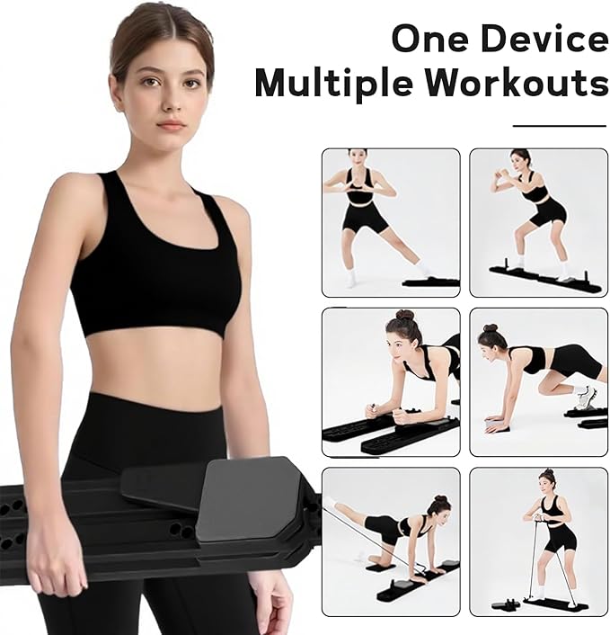 Pilates Board, Portable 7-in-1 Multifunctional Pilates Reformer Equipment with Timer, Anti-Slip and Quiet Design Pilates Reformers for Home Workout, Core Exercise for Women