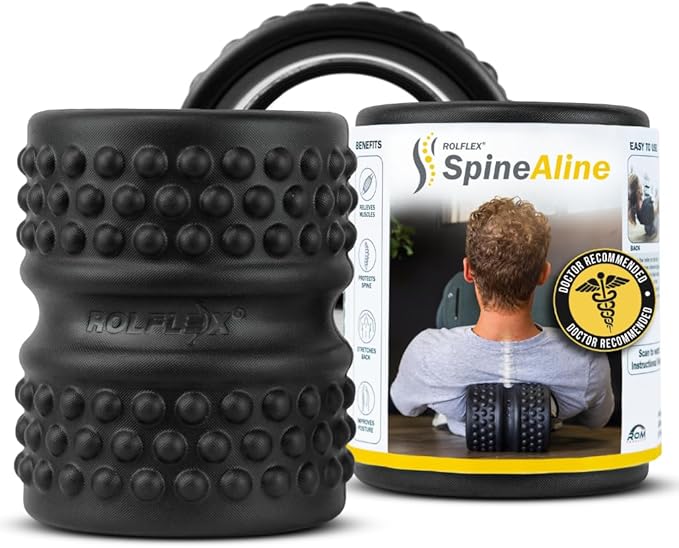 Rolflex SpineAline Back Roller – Muscle Rollers Deep Tissue Spine Alignment Tool – Ergonomic Spine, Neck and Back Massage Rollers – Durable & Portable Massage Roller – Supports Up to 300 lbs – Black