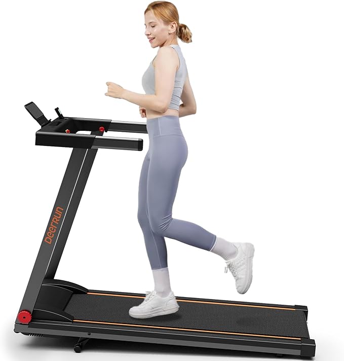 DeerRun Foldable Treadmill for Home with 6% Manual Incline & Handlebar, Compact Folding Walking Pad Treadmill for Walking, Jogging & Running, 0.6-7.5 MPH, 300 lb Capacity, App & Remote Control