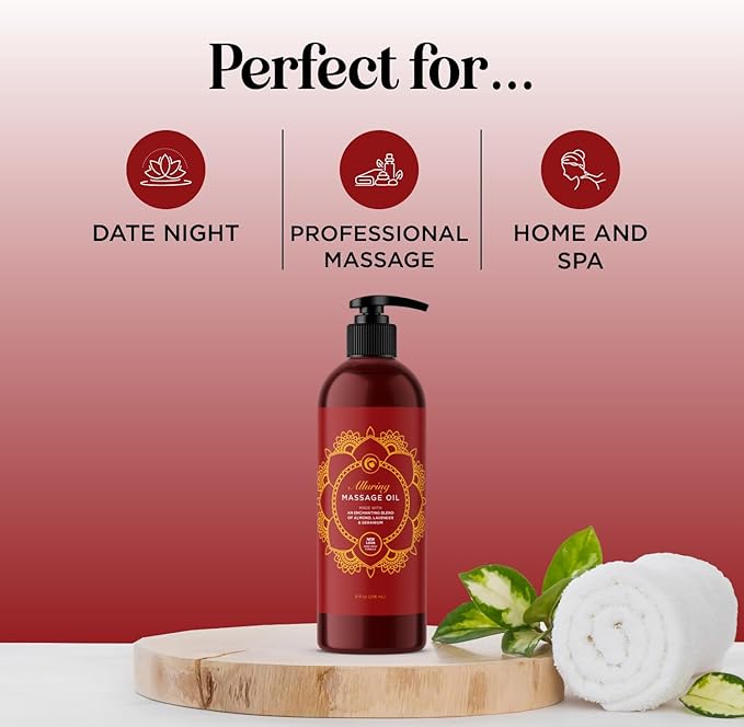 Alluring Lavender & Tropical Passions Massage Oil Set - Aromatherapy Full Body Massage Oil for Couples Bundle with Naturally Scented Vegan Non GMO & Gluten Free Ingredients (8 Fl Oz Each)