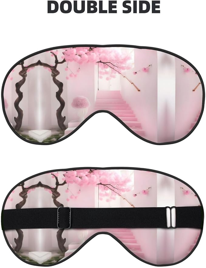 Pink Cherry Blossom Staircase Head-Mounted Double-Sided Light-Blocking Sleeping Eye mask to Protect Eyes and Relieve Eye Fatigue