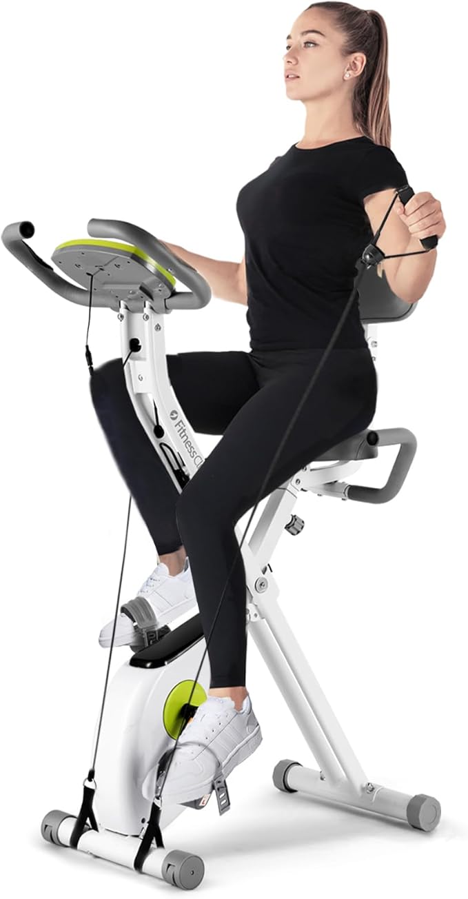 Fitnessclub Exercise Bike, 8-Level Adjustable Magnetic Resistance Stationary Bikes for Home, Indoor Cycling Bike with Heart Rate, LCD Monitor,Cup Holder, Elastic Rope for Home Bicycle Workout