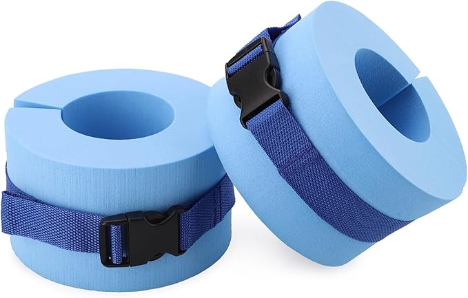 Foam Swim Aquatic Cuffs, Water Aerobics Float Ring Fitness Exercise Set, Ankles Arms Belts with Quick Release Buckle for Swim Fitness Training Set, Set of 2, Blue