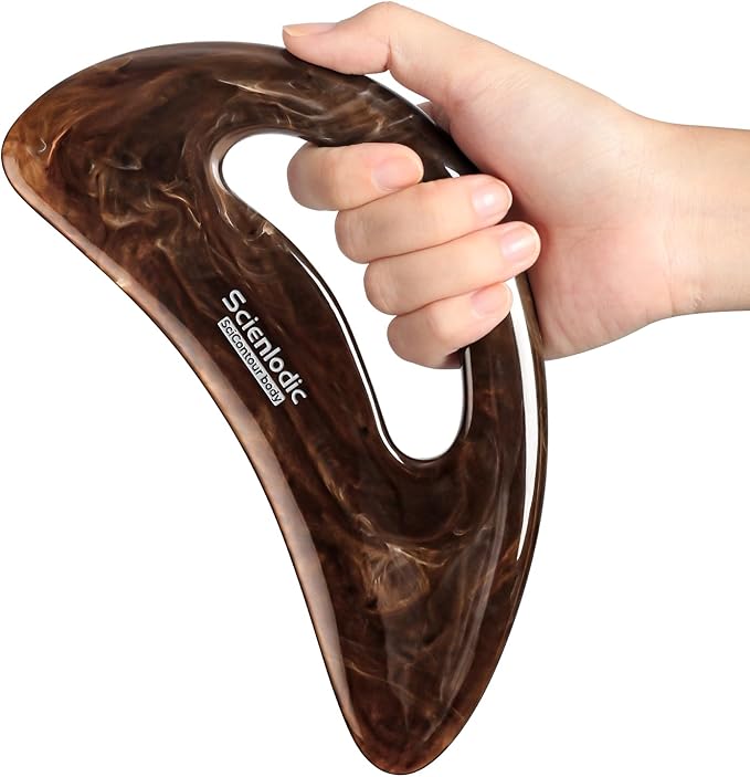 Scienlodic Gua Sha Massage Tool with Handle (Resin) Larger Guasha Body Scraping Tool for Back Legs Neck Massage, Lymphatic Drainage, Cellulite Remove - Large Brown