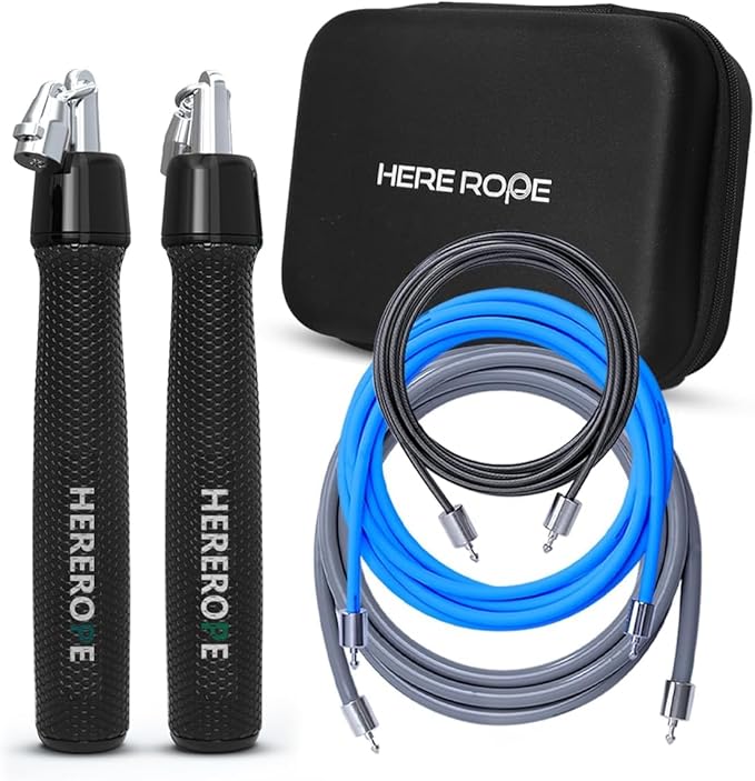 Hererope Weighted Jump Rope Set 3-in-1 Interchangeable 1/6lb 1/4lb 1/2lb Professional Jump Ropes for Men Women | Premium Ball Bearing Speed Rope Anti-Slip Leather Grip | Crossfit Boxing MMA