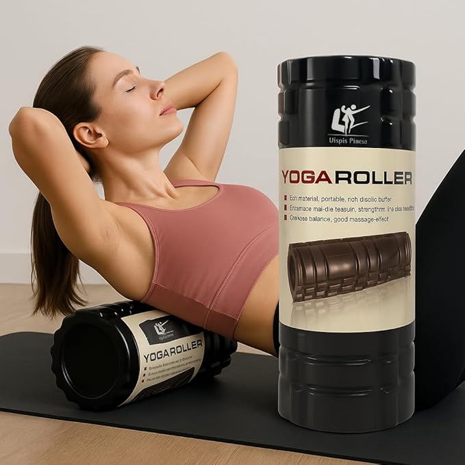 Professional Yoga Roller, Black EVA Foam, 18 Inch, Deep Tissue Massage and Recovery, for Core Strengthening, Balance Training, Physical Therapy
